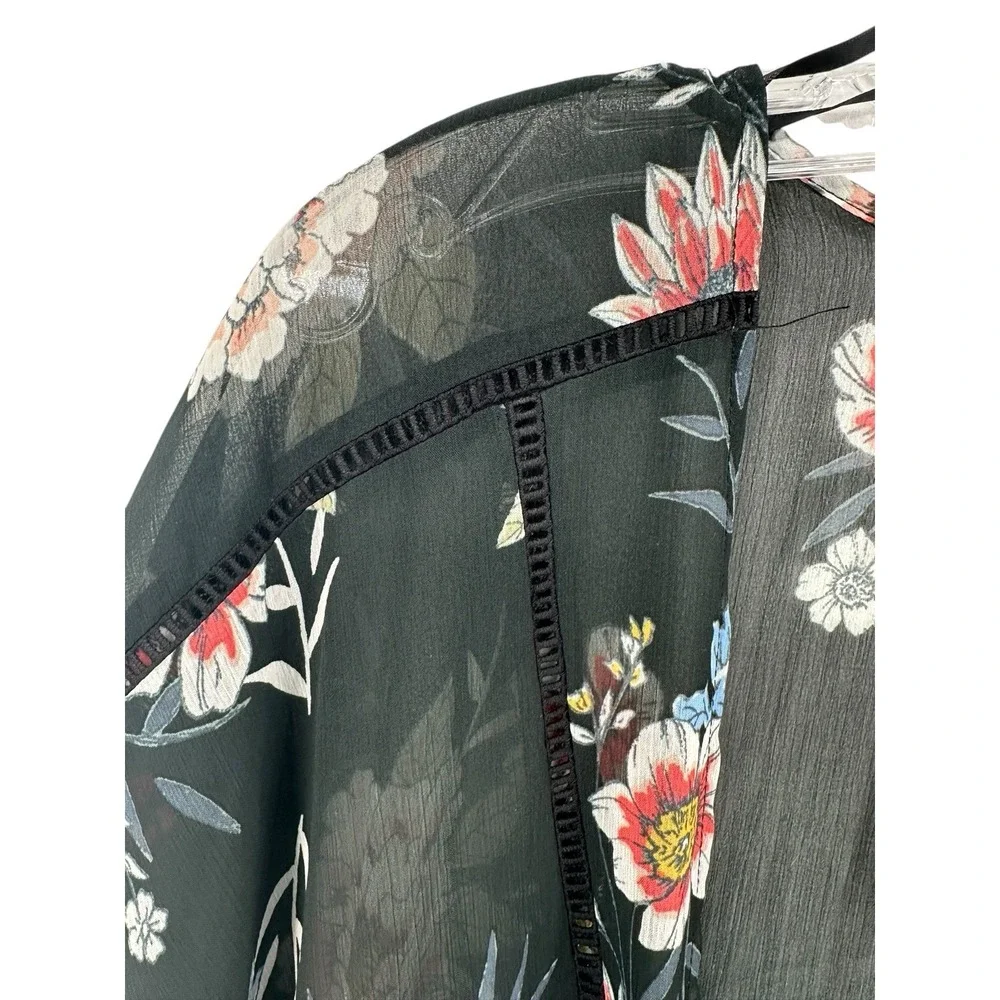 Band Of Gypsies Boho Kimono Cover Up Duster Sheer Black Floral Oversized Size M - Picture 6 of 9